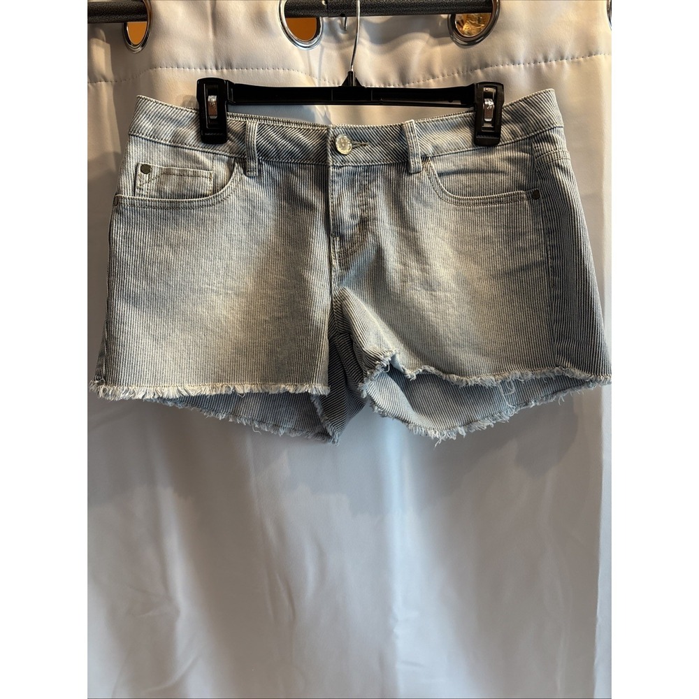 Womens Inked & Faded Shorts 3' inseam  Blue & White Strip Size 6 Frayed Edge